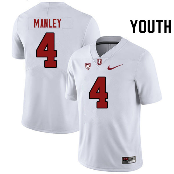Youth #4 Zahran Manley Stanford Cardinal College Football Jerseys Stitched Sale-White - Click Image to Close